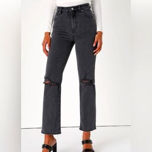 Rollas Original High Rise Straight Black Ripped Denim Jeans Size 30